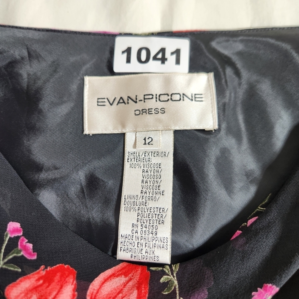 Evan Picone Black Dress with Pink and Purple Floral Design Womens Size 12 - Picture 3 of 6